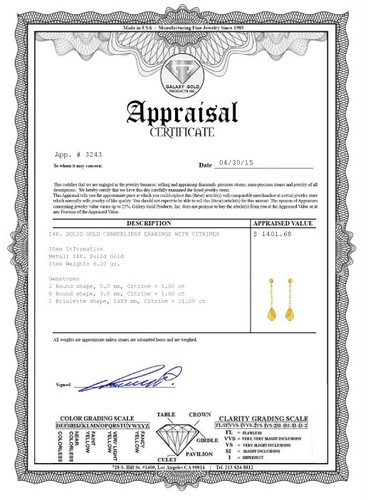 Pre-owned Galaxy Gold Products 23 Carat 14k Solid Yellow Gold View Citrine Earrings