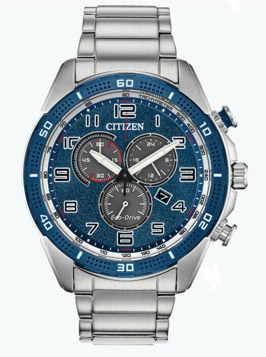 Citizen Eco-Drive Men's Chronograph Blue Dial Date Display 45mm Watch AT2440-51L 13205134920 | eBay