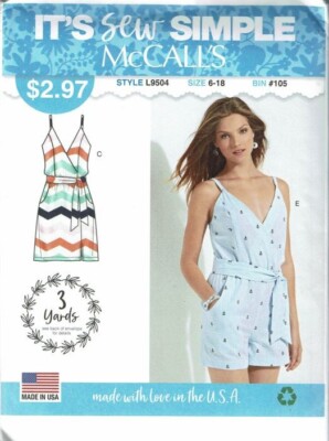 McCalls Sewing Pattern L9504 Romper Misses Size 6-18