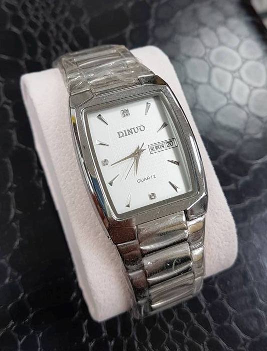 Orologio Da Polso Unisex DINUO Square Quarzo Datario Classico Silver Bianco lac
