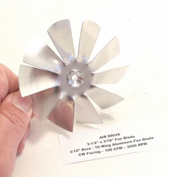 AIR DRIVE 3-1/2" x 3/16" Fan Blade - 10 Wing Aluminum Fan Blade 3/16" Bore - CW