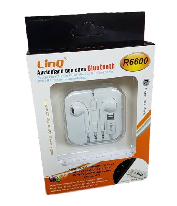 Auricolari Bluetooth Cuffie Con Cavo Musica Voce Chiamate Sport Linq R6600