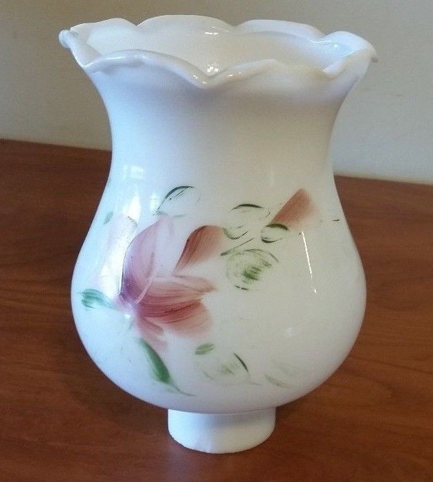 Vintage Milk Glass Light Sconce Hand Painted Red Rose 1950's Rare Item