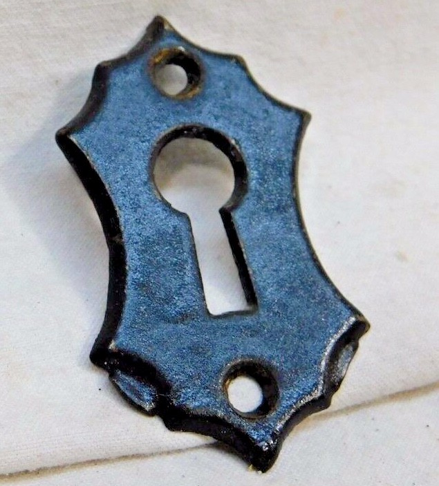 1800's Antique DOOR Keyhole Plate VICTORIAN Style Original Black Finish ORNATE