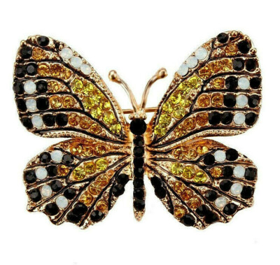 High Style MONARCH BUTTERFLY Vintage Inspired Style RHINESTONE Brooch