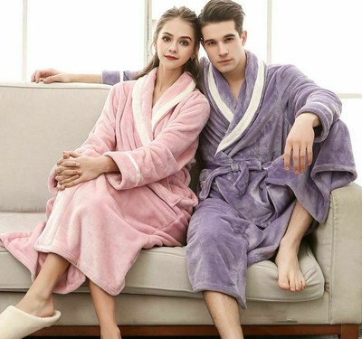 Warmer dicker Winter Bademantel für Männer / Frauen Flanell Plus Size Kleid...