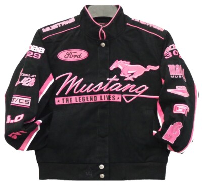 Authentic Ford Mustang Women Cut Cotton Twill Black Pink Jacket JH Design New