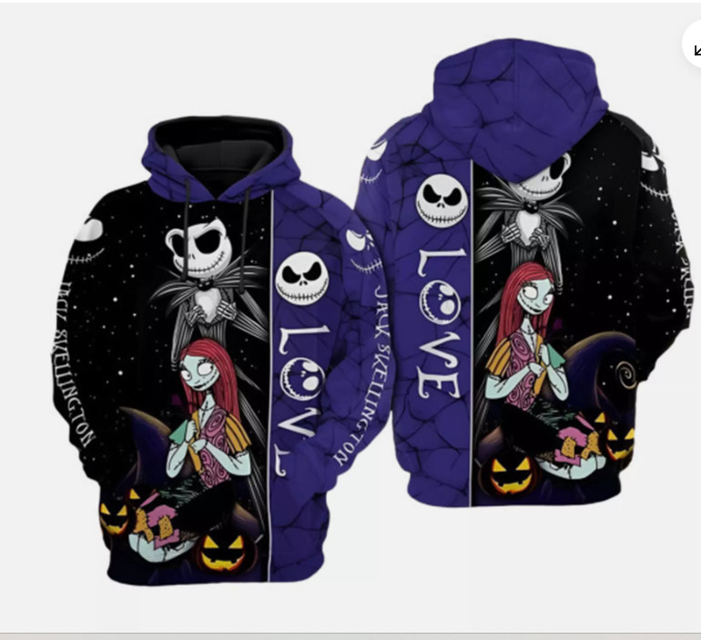 Jack Skellington Love Sally Nightmare Before Christmas 3D HOODIE HALLOWEEN GIFT - Picture 1 of 3