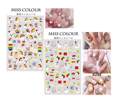 Set of 2 Rainbow Cloud Heart Emoticons Eggs Skittles 3D Nail Sticker