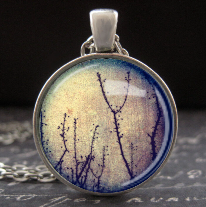 Gothic Necklace Twilight Tree Branch Silhouette Pendant Dark 