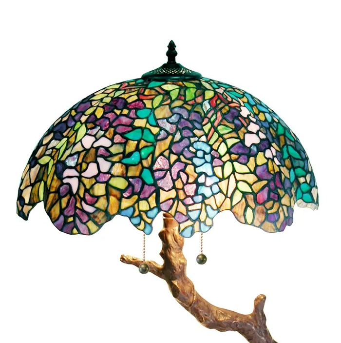Lamp Tiffany Glass Stained Shade Table Tree Night Desk Bed Room Side Accent Blue
