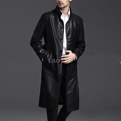Long Trench Coat Faux Leather Stand Collar Over The Knee Jacket