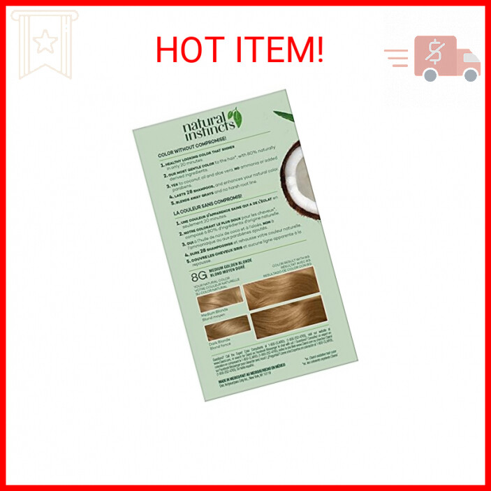 Clairol Natural Instincts Demi-Permanent Hair Dye, 8G Medium Golden Blonde Hair