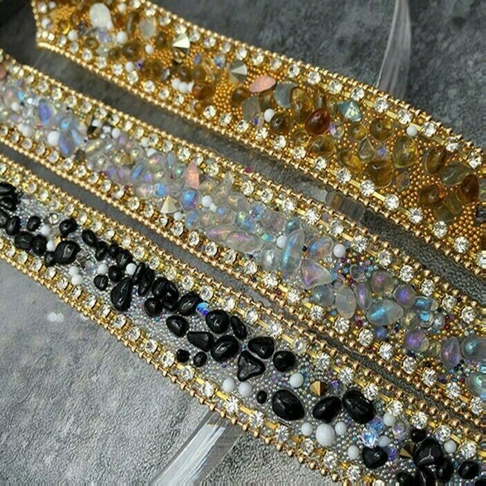 0.9m Strass Orlo Lucido Brillantini Nastro Abito da Sposa Craft Decor 19mm Ampio