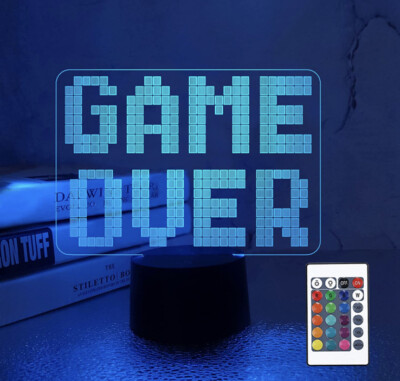 Game Over Sign Lighting LED Colorful 3D Game Over Lamp Gamer Decoration Room
