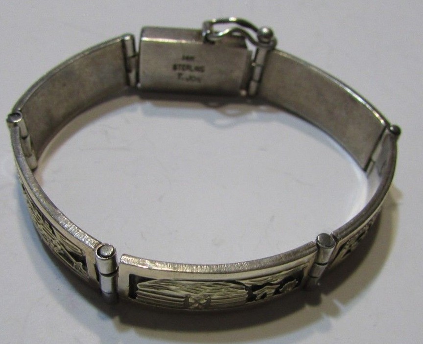 Signed T JON Navajo 14K & Sterling Silver Storyteller Link Bracelet 6