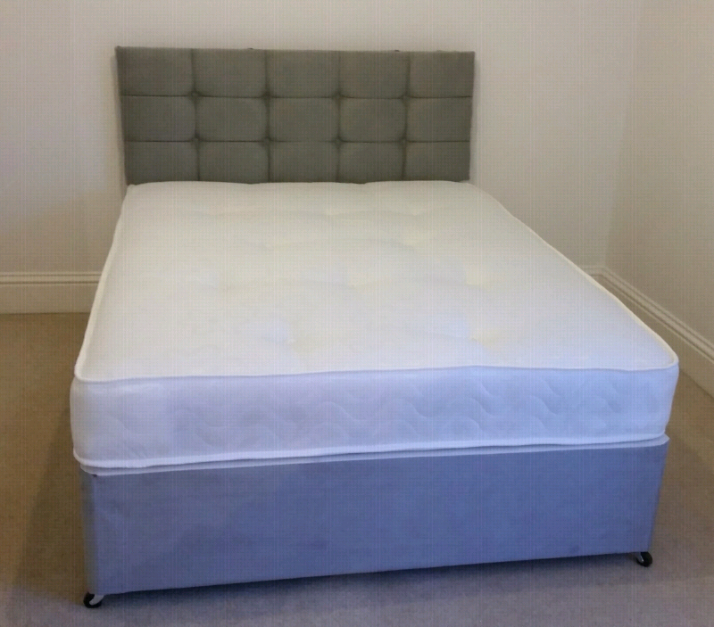 New Grey Fabric Divan Bed 4ft6 Double with mattress and Headboard in Bournemouth, Dorset Gumtree