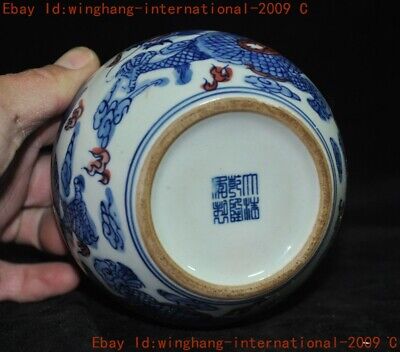 4.2"Ancient China blue&white porcelain Dragon Tanks Crock tank pot canister jar