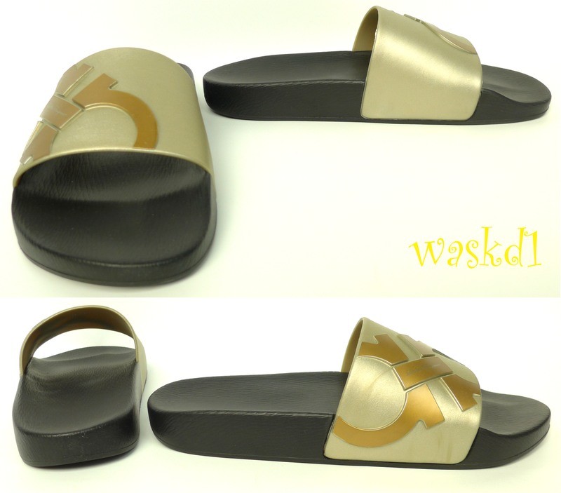 SALVATORE FERRAGAMO men 9M metallic DANTE slides FLIP-FLOPS shoes NIB Authentic!