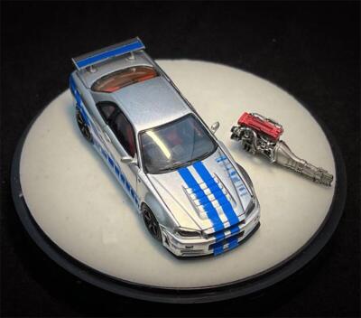 PGM x Onemodel 1:64 GTR R34 Z-TUNE Silver Blue Diecast Model Car