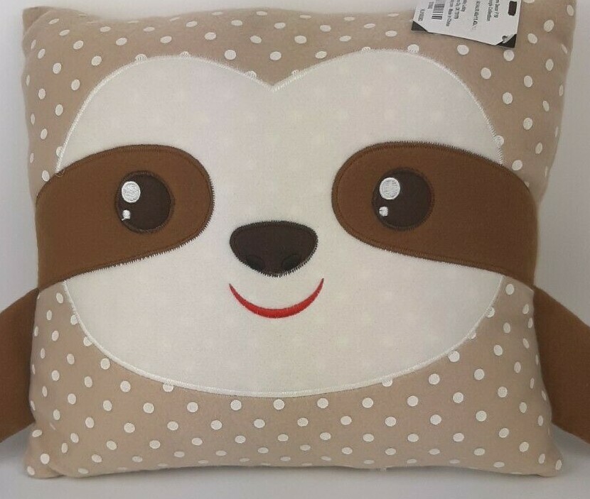SLOTH Pillow Decorative Brown Taupe White 12" x 13" Kids Teens Animal Nursery