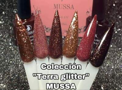 Mussa Gama TERRA GLITTER Gel Semi Permanente Gel Color UV 6 bottles 10 ml ea. 