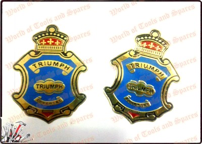 SET OF 2 TRIUMP BRASS GAS FUEL TANKTOOL BOX BADGESEMBLEM 40LOWEST PRICE41US