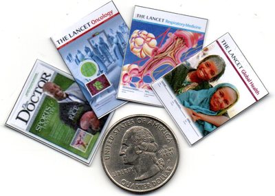 4 Mini  Medical Doctor 'LANCET'  MAGAZINES  Dollhouse 1:12 Scale OPENING PAGES