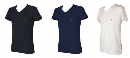 エマ　　Armani M ホワイト Vネック プライアのTシャツ2点 Men's t-shirt V-neck short sleeve stretch cotton EMPORIO