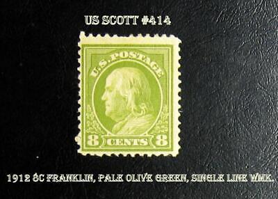 Great US Stamp MINT # 414 - 1912 8c Franklin, pale olive green, single line wmk.