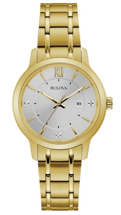 Мужские классические часы Bulova с календарем, кварцевые, золотые, из нержавеющей стали, 32 ММ, 97P127