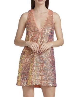 Baum Und Pferdgarten Salmon Jolietta Sequin V-Neck Mini Dress Size 38 US 6 $299