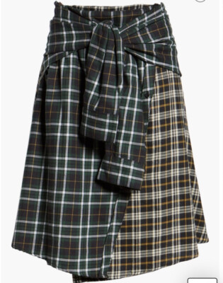 French Connection Este Plaid Skirt with sleeve ties Size 12