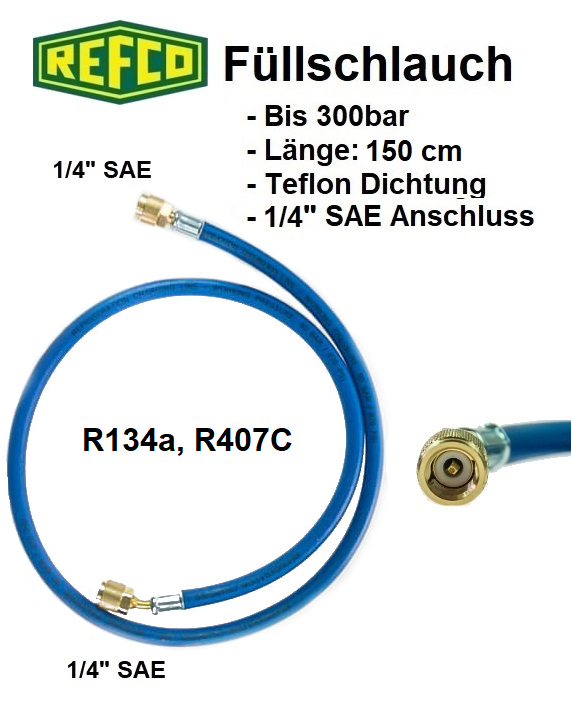 Refco High Quality Füllschlauch, u.a. für R134a, R407c, R404A, 1/4