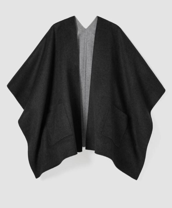 Pre-owned Eileen Fisher Dble-faced Wool / Cashmere Serape Poncho Charcoal/moon One Size In Gray