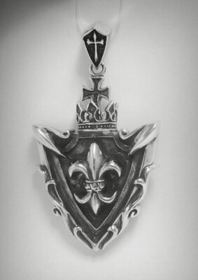 Sterling Silver Pendant Solid 925 King Fleur de Lys Crown Cross Handmade Empress