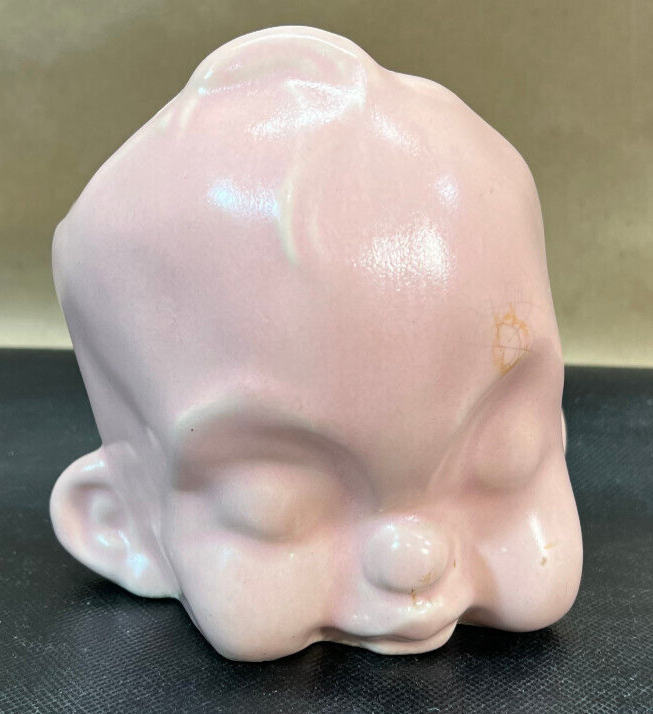 Vtg KEWPIE doll baby ceramic Head VASE planter creepy pink 5