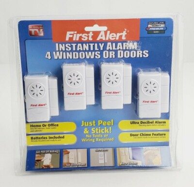 NIB FIRST ALERT Peel and Stick Premium 4 Windows or Doors Instant Alarm Sealed