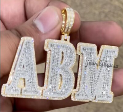 Pre-owned Nsg Men's 3.2ct Baguette Cubic Zirconia Studded Custom "abm" Pendant 925 In White