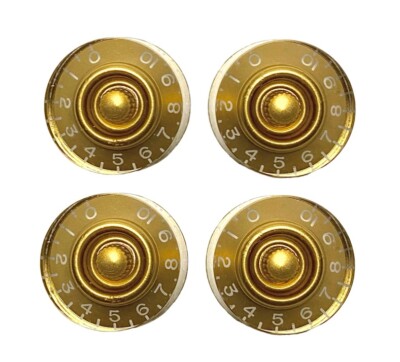 4 Pack Acrylic Guitar Knobs Volume Tone Speed Control Gold with White Numbers