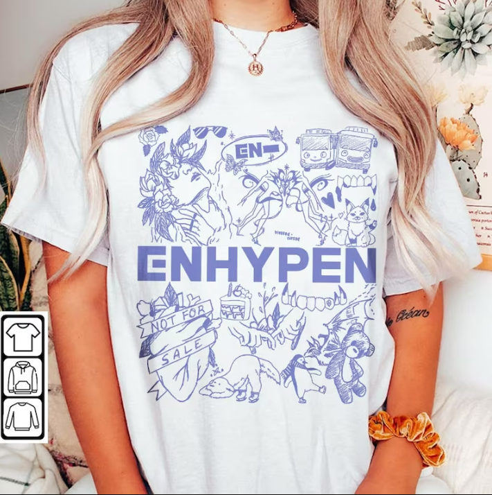 ENHYPEN Kpop Doodle Art Shirt, Vintage ENHYPEN Merch Shirt