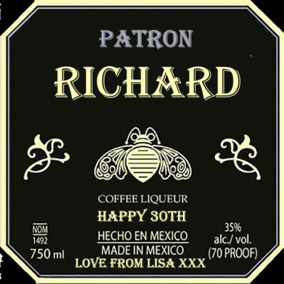 PERSONALISED PATRON XO CAFE COFFEE 70CL BOTTLE LABEL - CHRISTMAS GIFT - BIRTHDAY