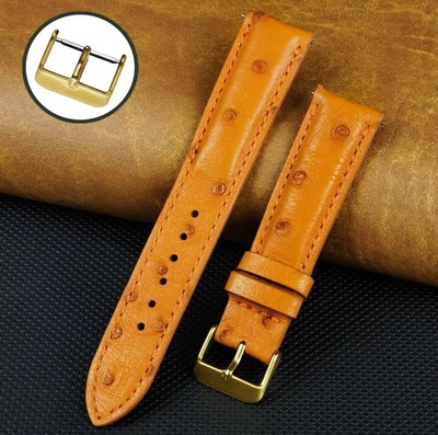 Tan Genuine Ostrich Watch Band Strap Padded Soft Leather Gold Buckle 20mm