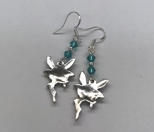 New Fairy Dangle Earrings Teal Blue Bead Accent Silver Plated EarWires