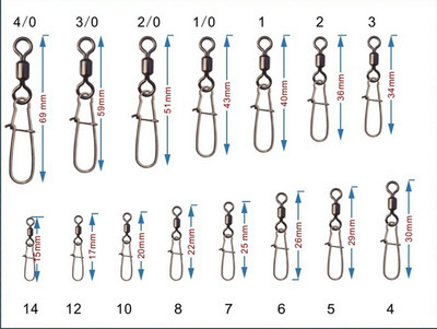 100pcs 1#-4/0# Fishing Rolling Swivel Strong Ball Bearing w/ Coastlock Snap Snap