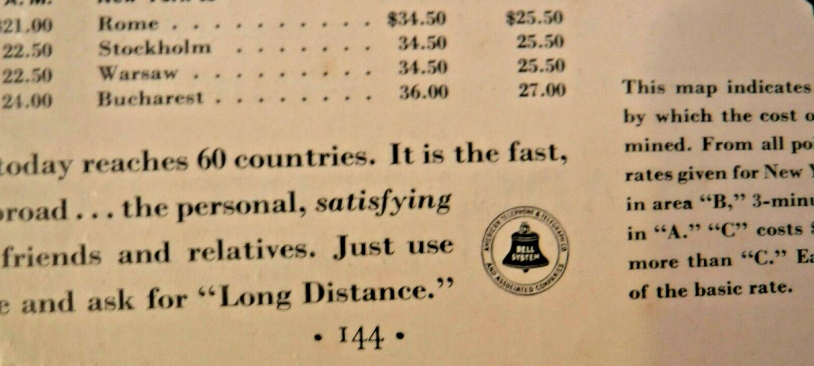 Bell System Night Rates for Telephone Calls to Europe 5 PM to 5 AM B&W Print AD