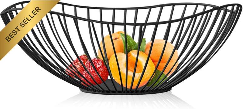 Metal Wire Fruit Basket, Black Fruit Bowl for Kitchen Counter, Fruit Holder Stan