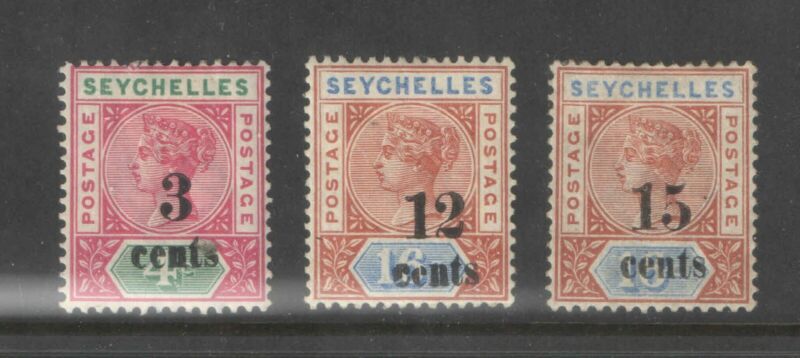 Seychelles SG 15, 17, 18 Queen Victoria LHM