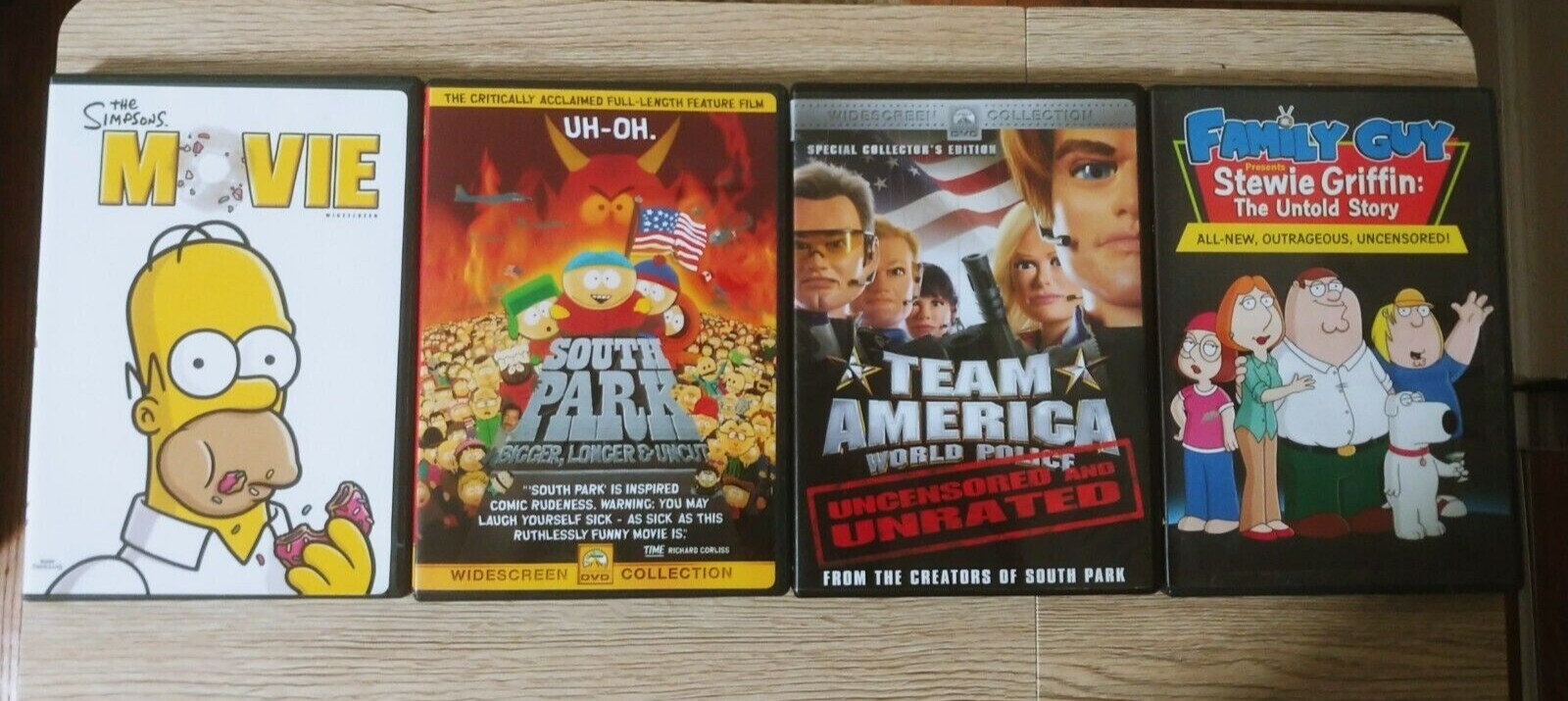 4 DVD Bundle: Simpsons, South Park & Family Guy Movies +