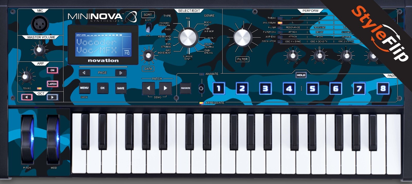 Novation MiniNova Synthesizer | Blue Camo | Protective Decal